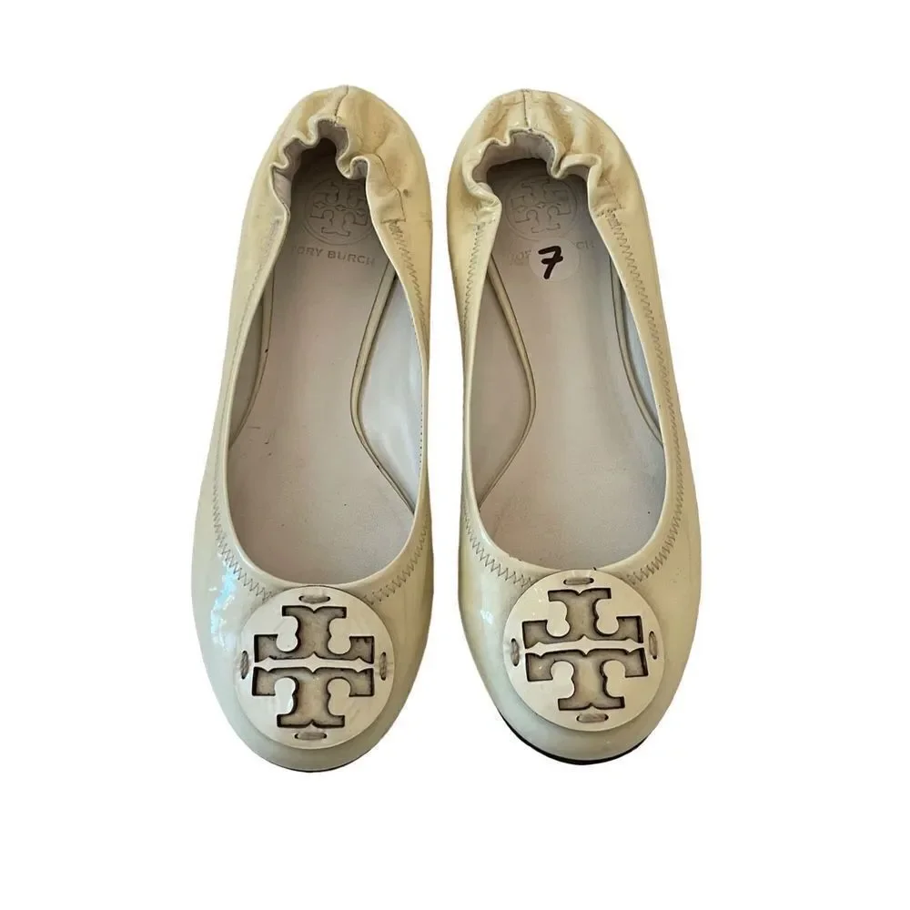 Tory Burch Women's White Patent Leather Slip On Ballet Flats Size 7